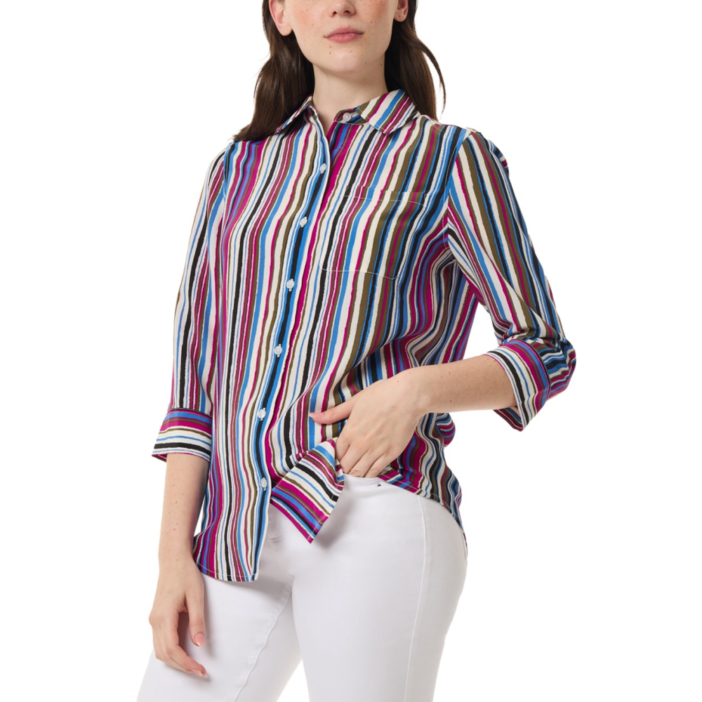 Jones New York Petite Small Multi-Coloured Striped Button-Down Blouse Top NWT